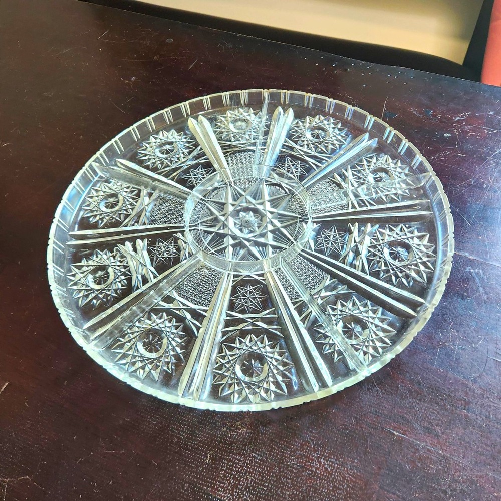 Unmarked Clear Round Plastic Platter Plate Pressed Glass Style Serving Tray